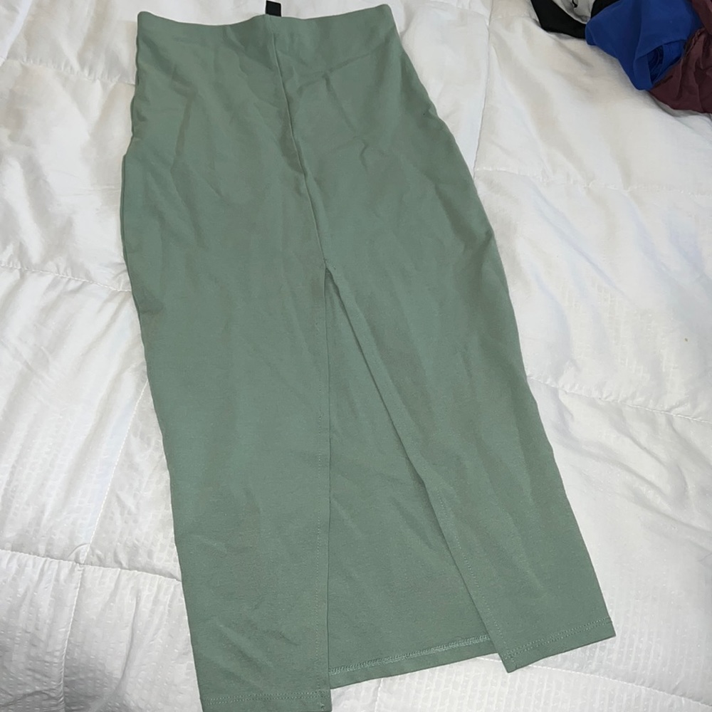 green maxi pencil skirt with slit